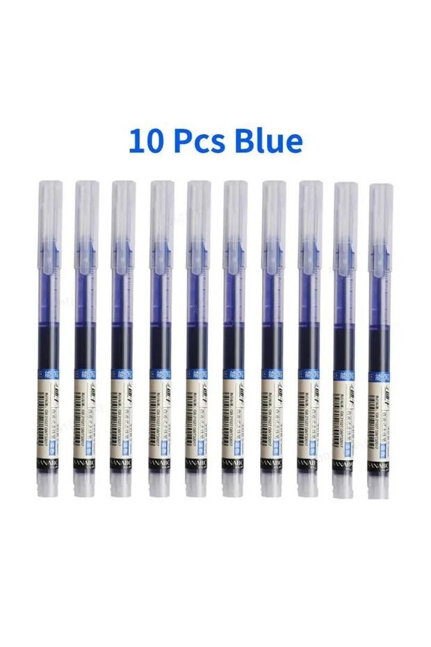 10pcs Blue 10Pcs High Quality Needle Type Gel Pens Straight Liquid Ballpoint Pen Stationery School O