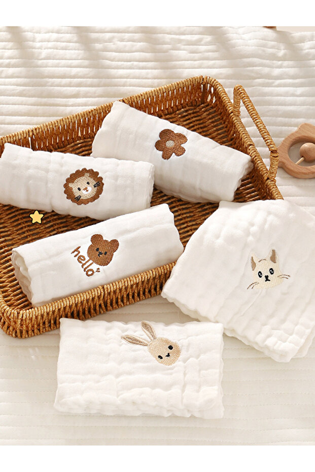 5pcs 2/3/5pcs Baby Towels Toddler Soft Washcloth Burp Cloth 6 Layer Cotton Embroidery Hand Face Wipe
