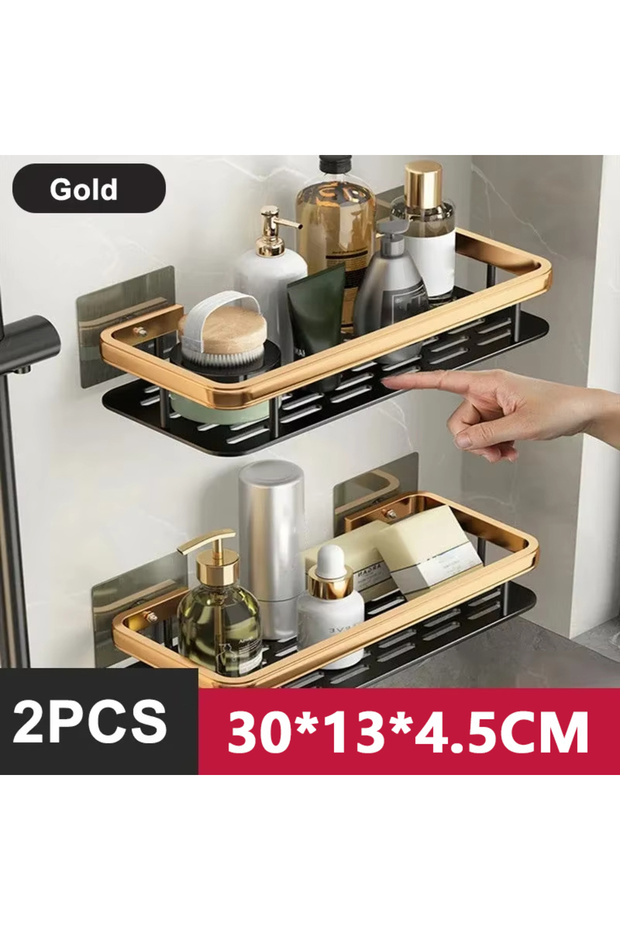 StyleB-Black gold-2 Bathroom Shelf Kitchen Storage Organizer Aluminum Alloy Shampoo Rack Shower Shel
