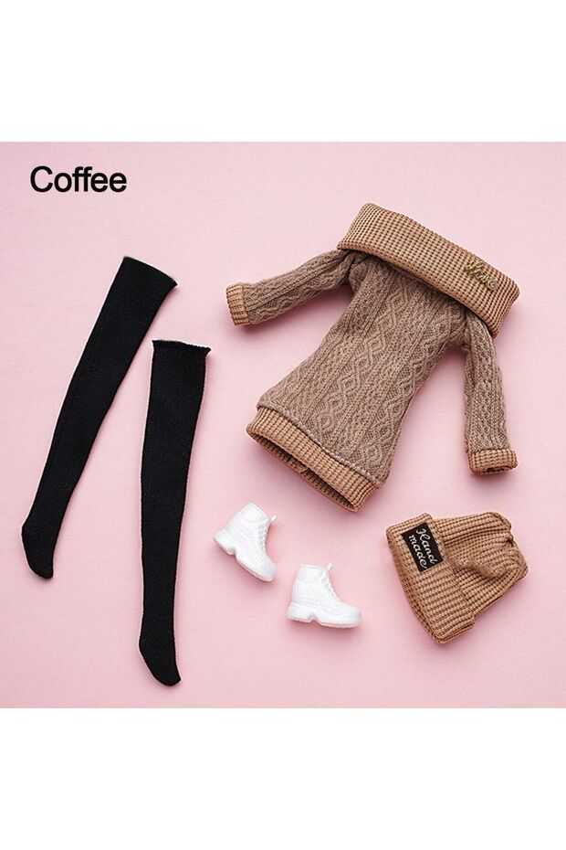 Coffee 1 Set 1/6 Doll Casual Clothes Shoes Hats Winter Wear Sweaters Pants Girl Doll Wearing Set For