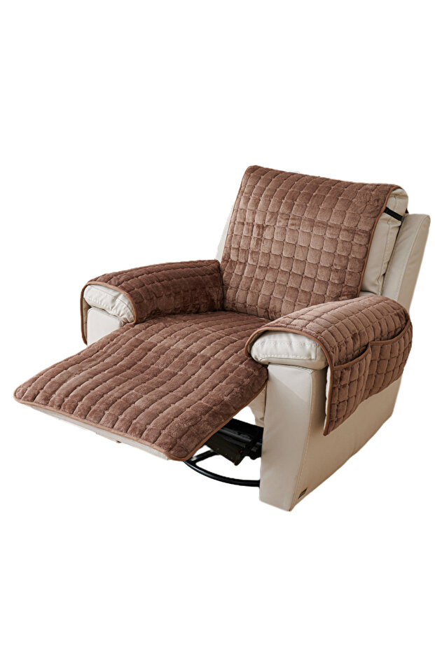 53 x 190cm Coffee Recliner Sofa Protector Cover with Armrests Pockets Armchair Case Plush Sofa Cover