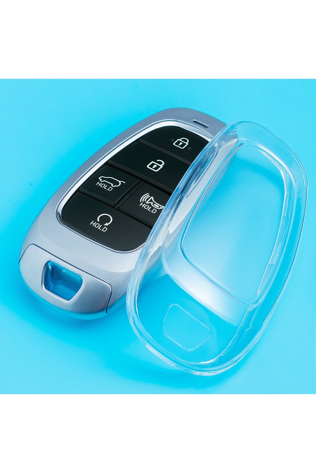 1x Key Case (Clear) Slim Car Key Fob Case Cover Keychain Ring For Hyundai Tucson Sonata Santa Fe Cru