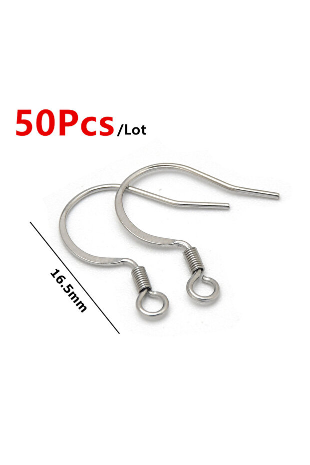 50pcs earring wire 50pcs 316 Stainless Steel Hypoallergenic Earring Hooks Fish Earwire with Coil and