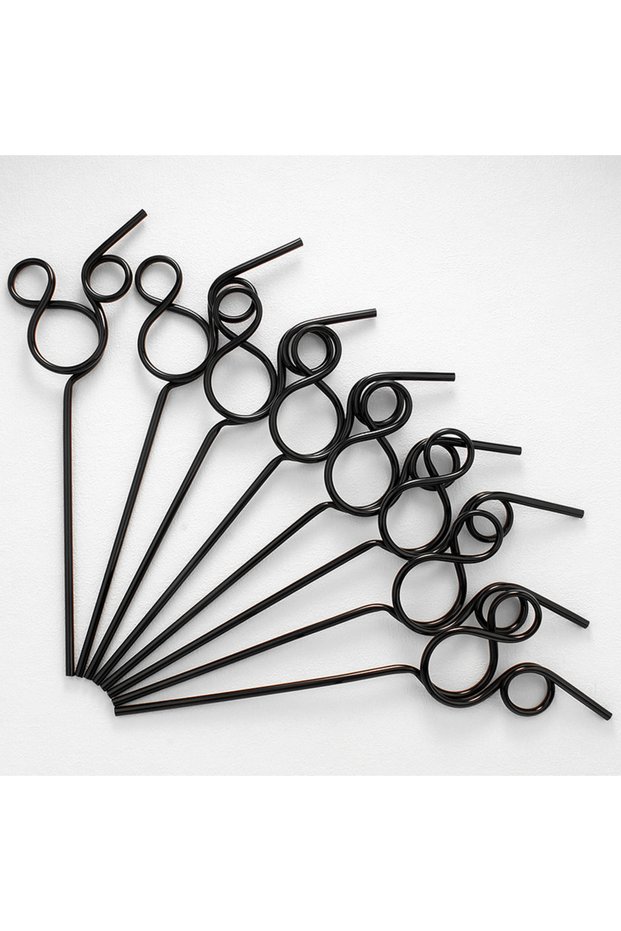 black 8-pack of mouse-shaped straws, reusable, perfect as party favors, birthday party supplies, and