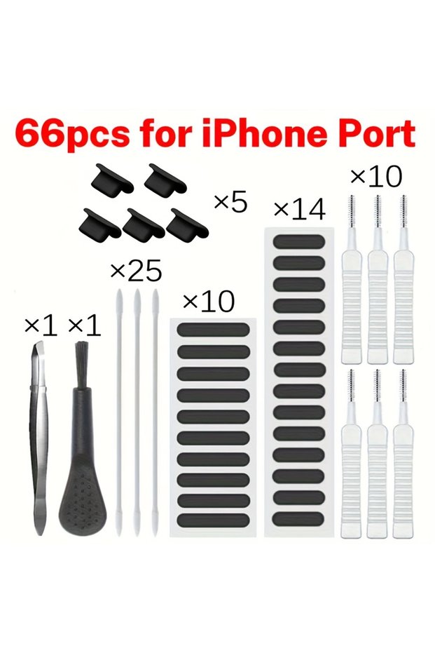 66PCS for iOS Port 66Pcs Universal Phone Cleaning Kit,Dust Removal Tool & Charging Port Cleaner for