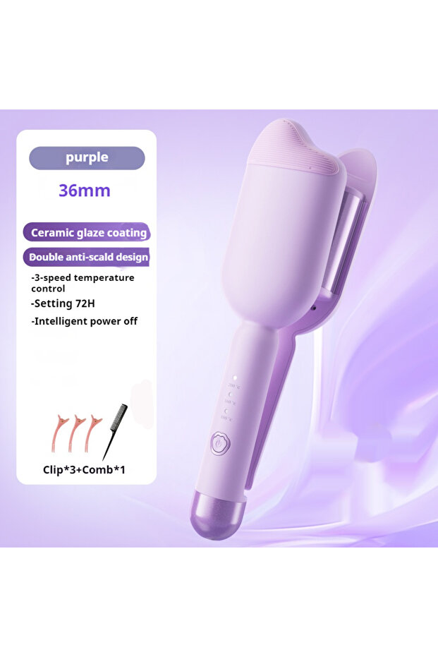 EU Plug purple without Anion Electric Hair Curler 36mm Large Wave Styling Ceramic Hair Long Lasting