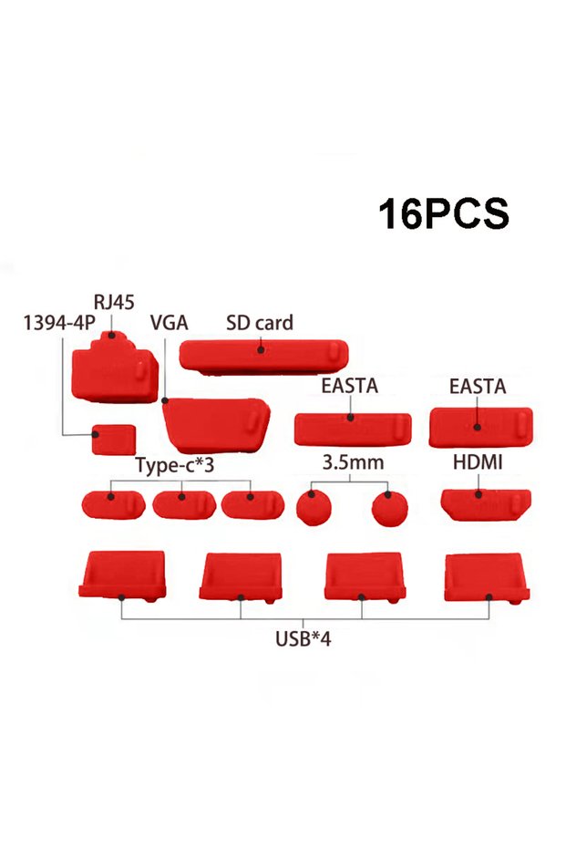 Red 1set/16pcs Silicone Notebook Anti Dust Plug Cover Stopper Type C Laptop Dustproof USB Port HDTV