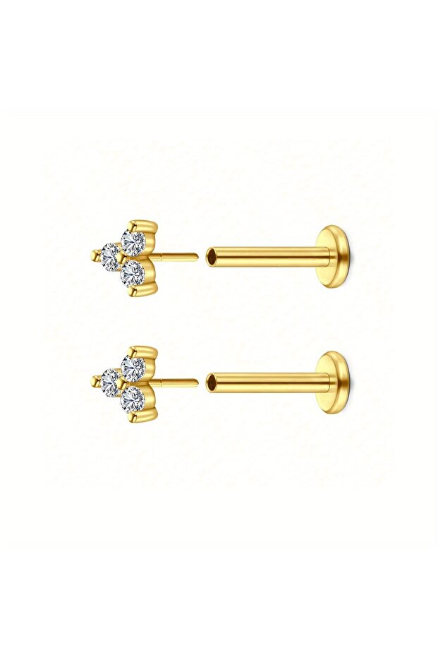 Style 2-2pcs 1Pair Push in Earring Studs, 20G Flat Back Earrings, Threadless Studs Multi Styles, 304