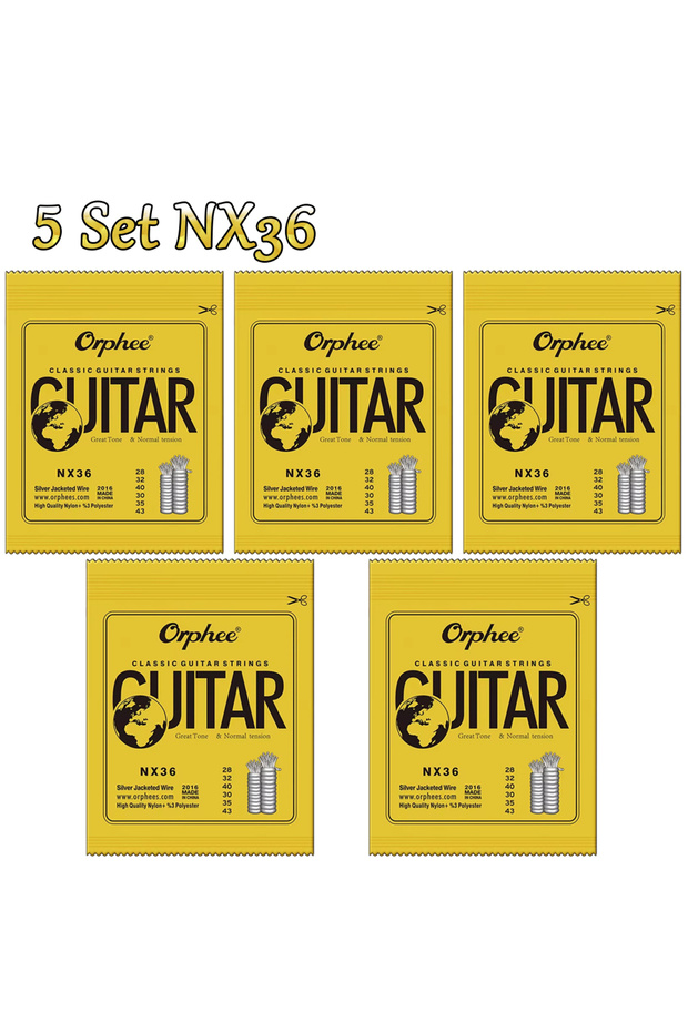 مجموعة من 5 أوتار جيتار كلاسيكي من Orphee NX36، 10/50 أوتار من سلك نايلون مطلي بالفضة، سلسلة NX، 6 قطع