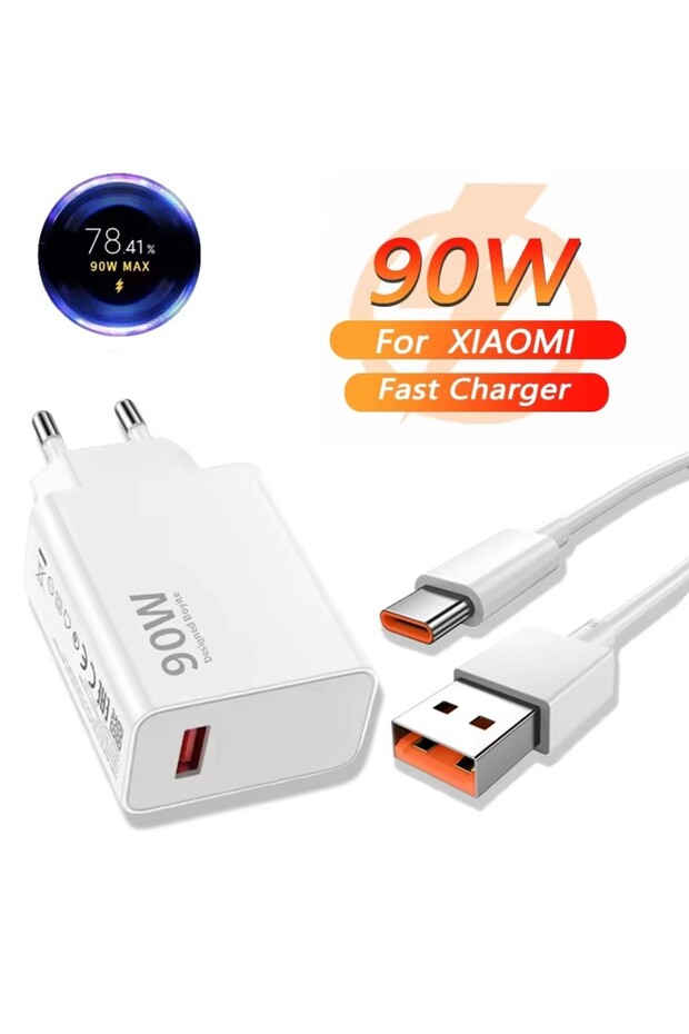 EU and 1m Cable 90W 6A Turbo Fast Wall Charger for Xiaomi 11 12 Lite 13T 14 Ultra Redmi Note 11T 12T