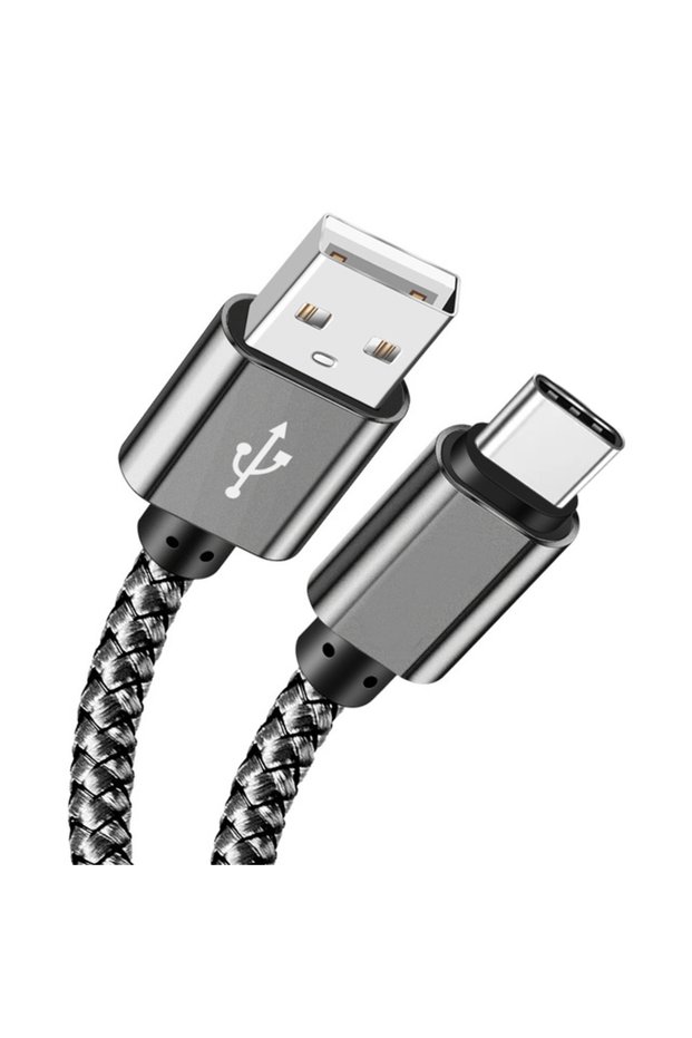 1m Grey USB A to Type C Charging Cable 2A Fast Charger Nylon Data Cable For Android Huawei Samsung T