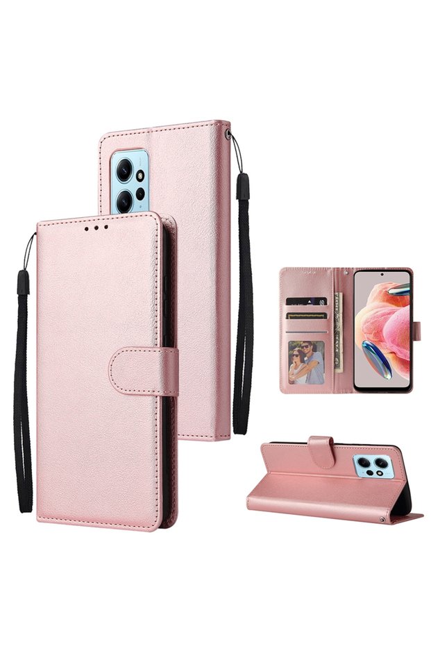 Redmi Note 10S Case & Strap Rose gold Wallet Card Slot Stand Magnetic Flip Leather Case For Xiaomi R