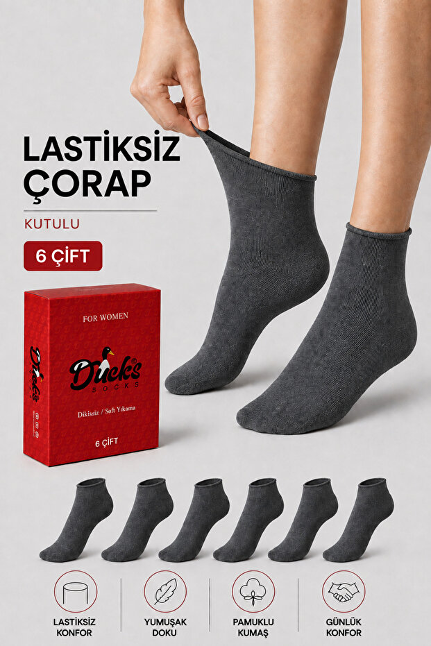 Women's Smoked 6-Piece Cotton Boxed Non-Elastic Socks, Diabetic-Friendly, Seamless, Non-Marking, Short, Non-Tightening Socks