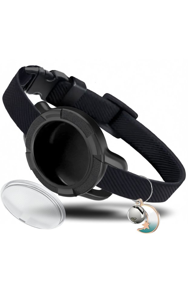 L-21-31cm(No AirTag) Black(No Tracker) Fashion Anti-lost AirTag Cat Collar, Elastic Collar with Bell