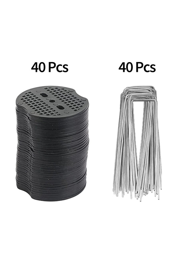 80 قطعة أو 40/80 قطعة من أوتاد تثبيت أرضية على شكل حرف U مع حلقات مانعة للتسرب، أوتاد حديقة لتثبيت أقمشة تنسيق الحدائق ومنع نمو الأعشاب الضارة