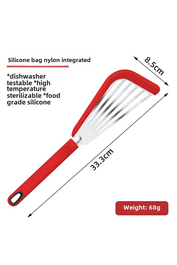 Red-silicone handle The kitchen anti-scalding frying spatula heat-resistant frying fish spatula all