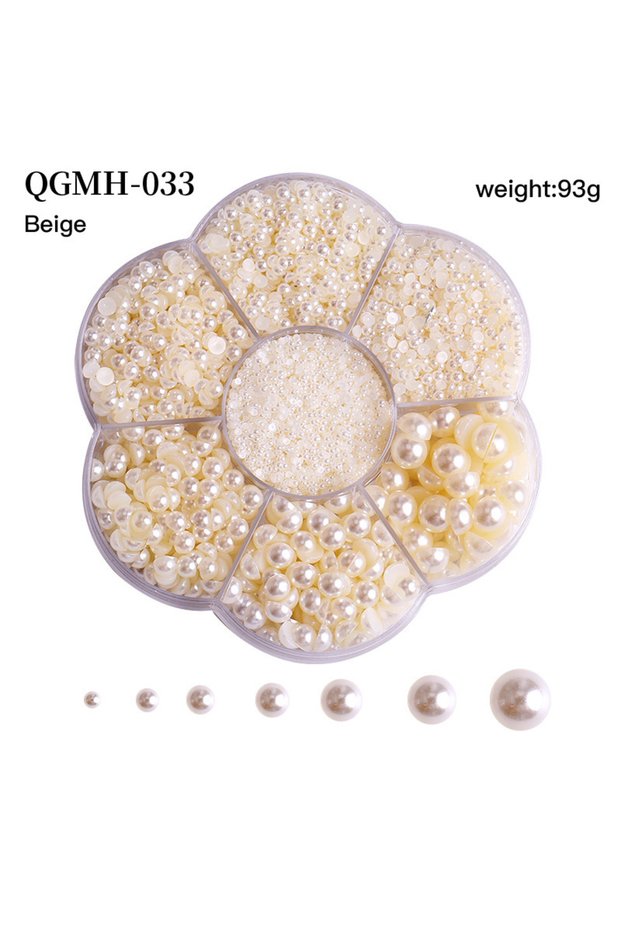 QGMH-033 Colorful Pearl Beads Nail Mixed Size Flatback Half Round Pearls 2-10mm for Nail Art Supplie