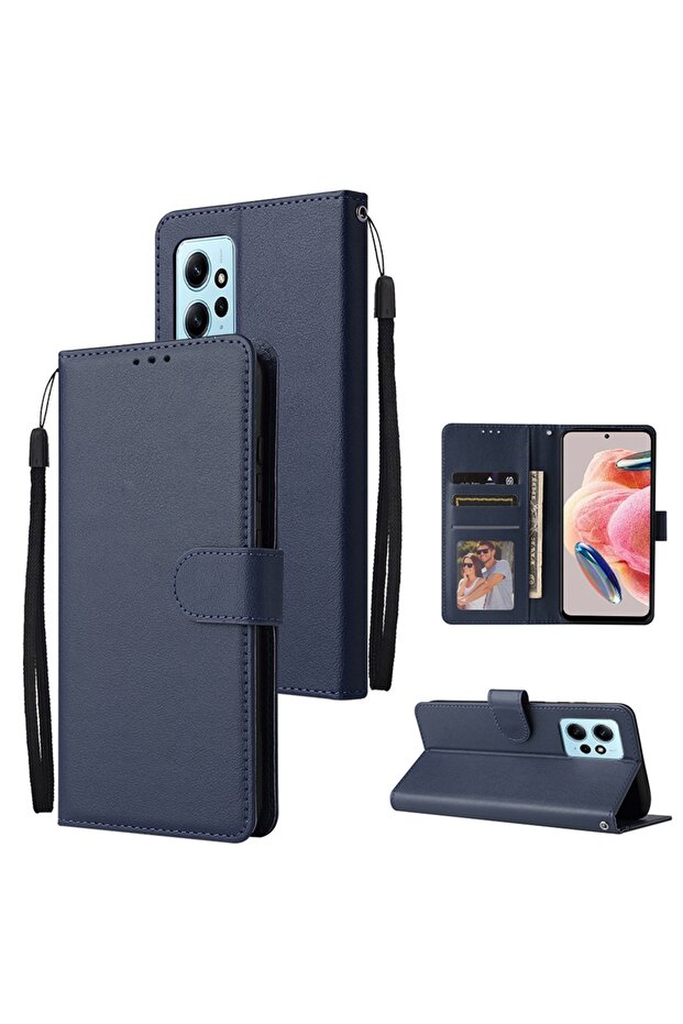 Redmi Note 10S Case & Strap Dark blue Wallet Card Slot Stand Magnetic Flip Leather Case For Redmi N