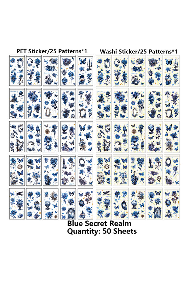 Blue Secret Realm 50 Sheets Vintage Rose Butterfly Scrapbooking Coil Sticker Book PET And Washi Mate