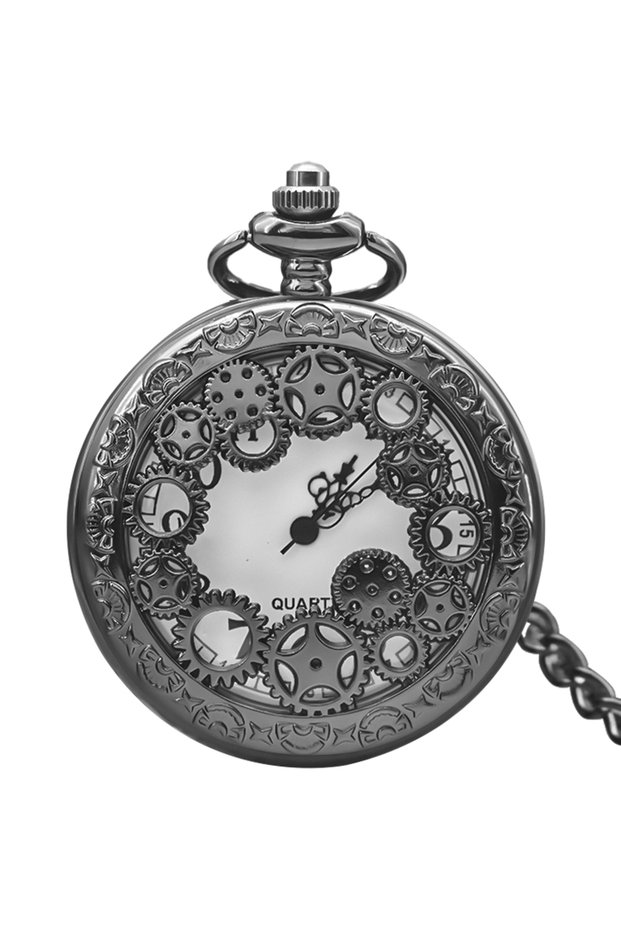 Black Black Hollow Gear Carved Quartz Pocket Watch Necklace Pendant Clock Chain Men Women Memorial G