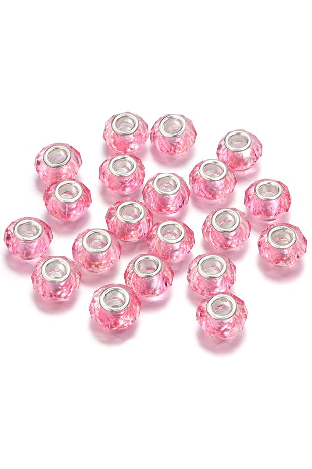 Dark Pink 20pcs/Lot Transparent Color Faceted Resin Beads Big Hole Spacer Loose Beads for Jewelry Ma