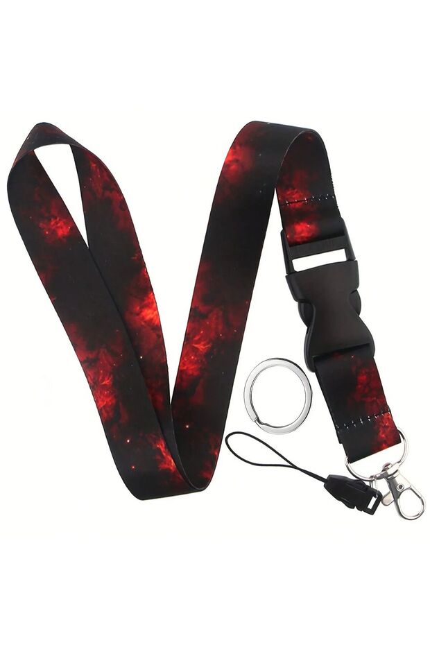 Red in black Mobile Phone Lanyard Fashion Black&Red Sky Buckle Neck Strap Keychain Teacher Lanyard f