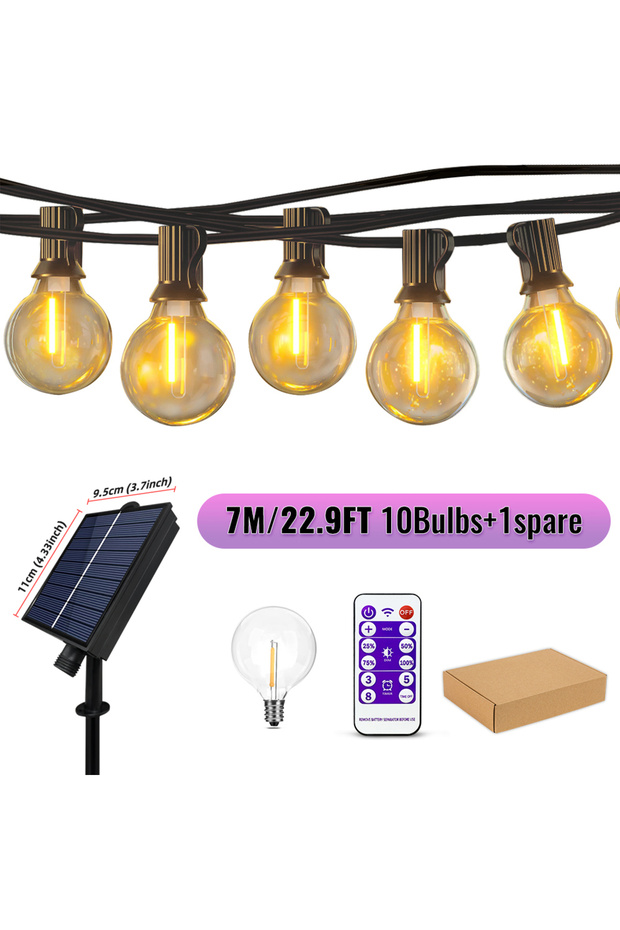 7m 10bulbs Mexllex 15.5M G40 Solar String Lights Outdoor, 8 Light Modes, Globe Patio Waterproof Plas