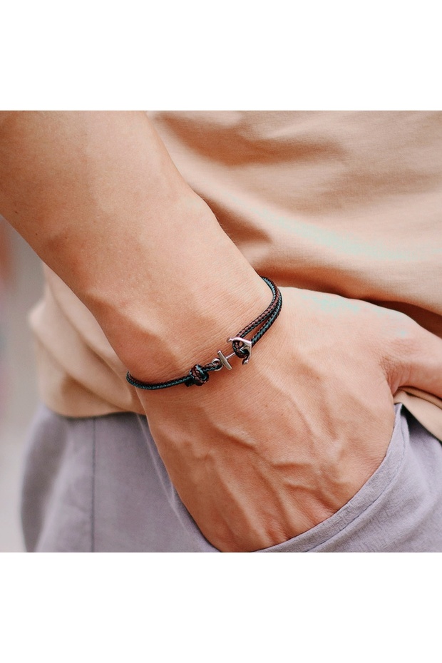 darkgreen Fashionable Men Anchor Bracelet With Ethnic Cords Adjustable Handmade Premium Braclet Beac