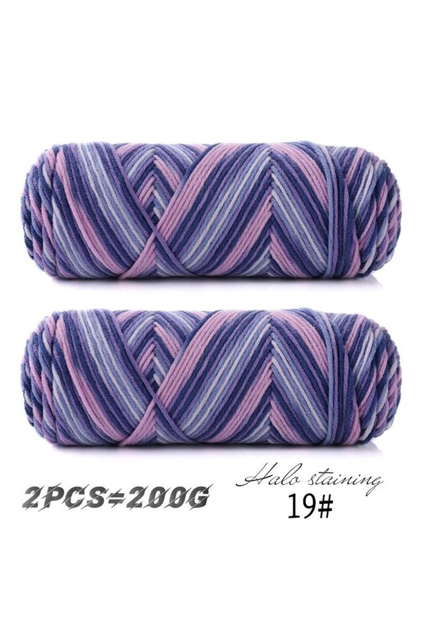 19 Pink Blue Flower 2 PCs Colorful 5-strand Dyed Milk Cotton Baby Sweater Yarn Self Woven Scarf Medi