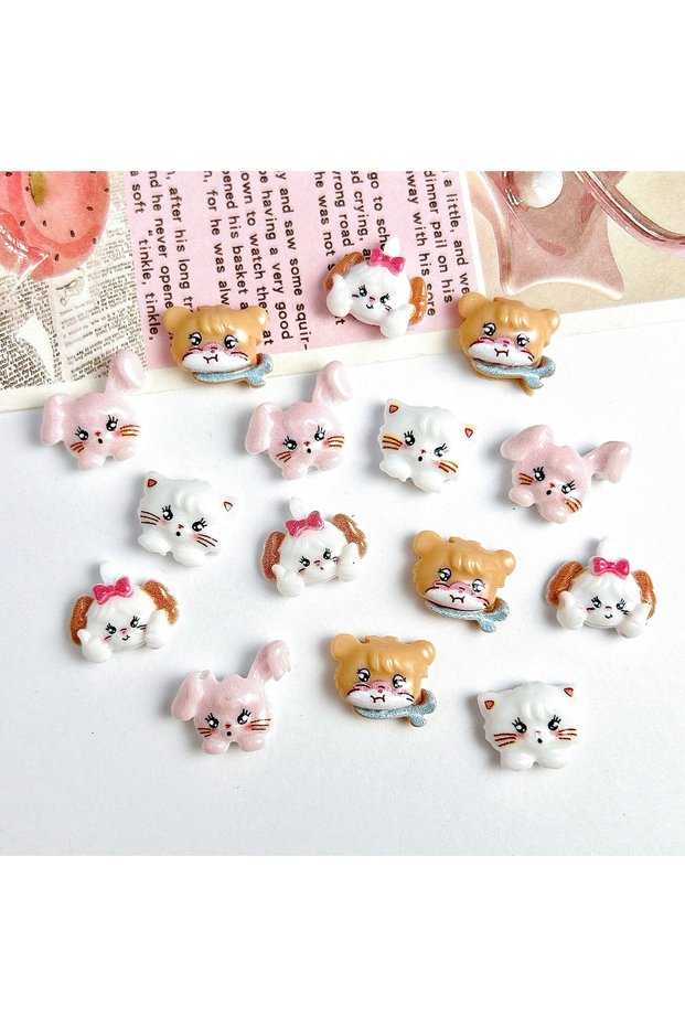 Mixed 30PCS 30PCS Kawaii Cartoon Cat Resin Nail Charms Adorable Luminous Colorful Rabbit Nail Art Ac