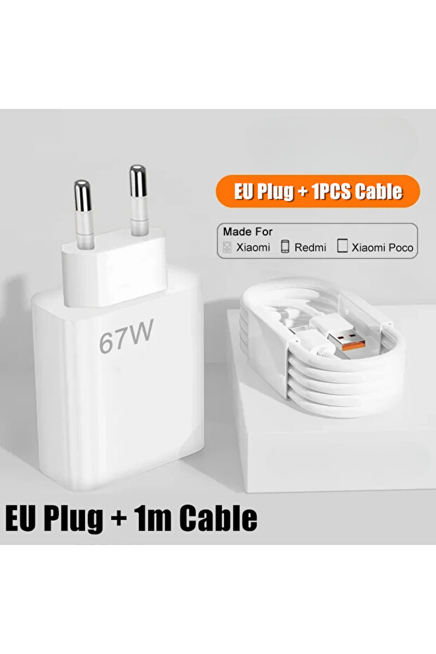 EU - 1PCS 1m Cable EU 67W Ultra Fast Charger for Xiaomi 11 12 Redmi Note 9 10S 11T 12 13 Pro POCO X5
