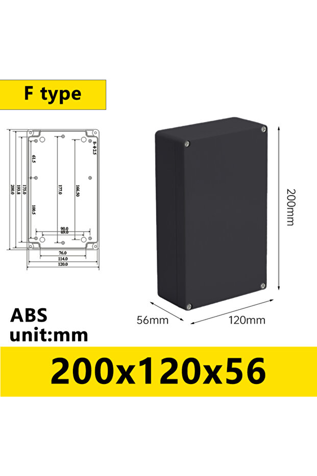صندوق بلاستيكي أسود مقاوم للماء للاستخدام الخارجي، FB200X120X56، حقيبة أدوات إلكترونية للمشاريع الإلكترونية