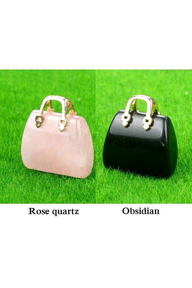 D-2pcs 2pcs/Set Natural Stone Handbag Shape Pendant Tiger Eye Quartz Opal Charms for Jewelry Making