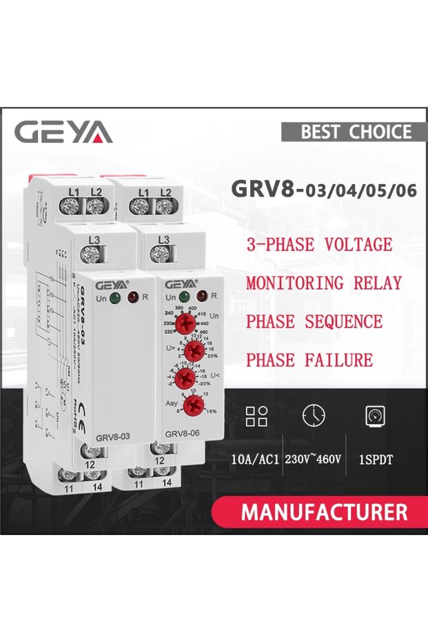 GRV8-04-M460 GEYA Din Rail 3 Phase Failure Phase Sequence Voltage Monitoring Relay Voltage Protectio