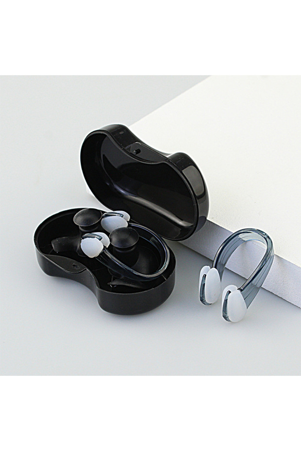 Black 【2-in-1 Set】Silicone Swimming Earplugs with Nose Clip - Waterproof Noise Cancelling for Pool/S