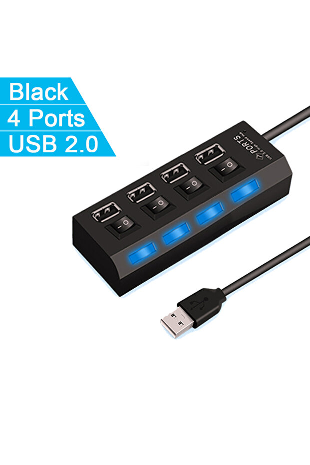 محول USB HUB 2.0 عالي السرعة 4/7 منافذ باللون الأسود وموسع وموزع USB متعدد وموسع متعدد