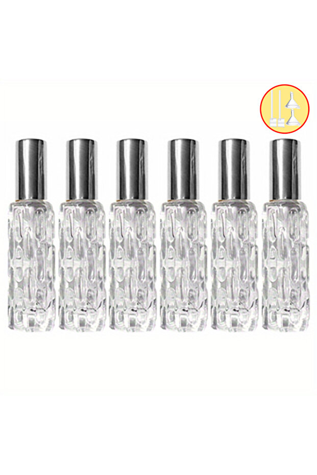 زجاجة عطر صغيرة للسفر سعة 10 مل، فضية اللون، 6 قطع (1/3/6 قطع) + 4 ملحقات، مع 3 فوهات رش