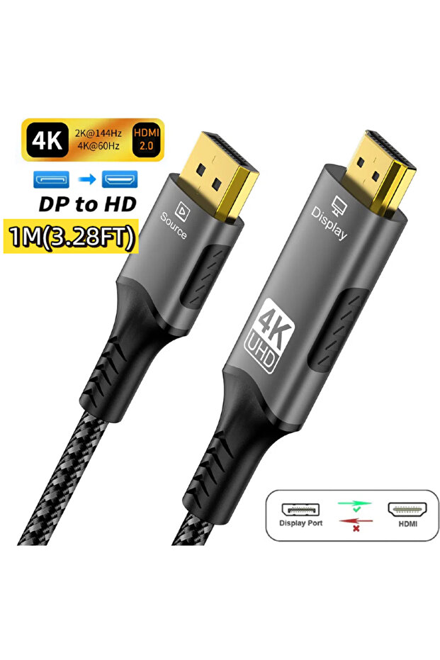 4k DP to HDMI-1M 8K@60Hz DisplayPort to HDMI Cable Unidirectional DisplayPort to HDMI Cable Braided