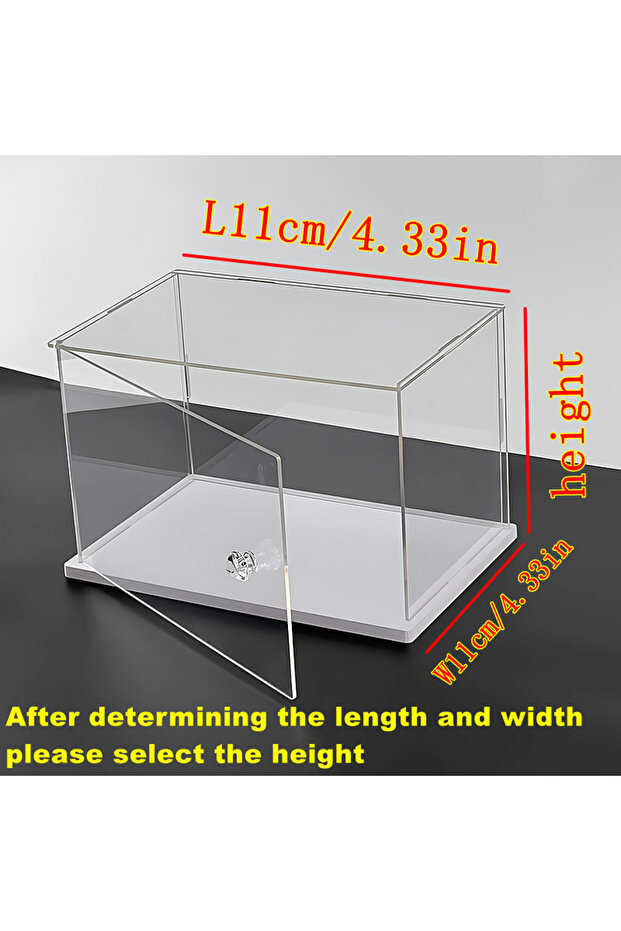H11cm LW11x11cm 1pc Clear Acrylic Display Case,Display Box Stand with White Base,with Door, Dustproo