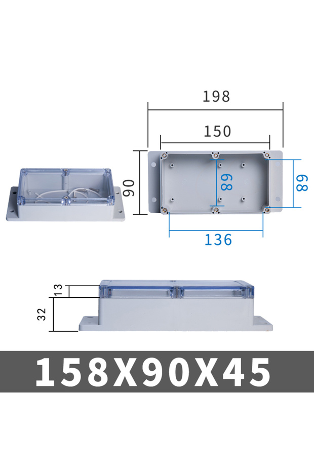 158-90-45with ears IP67 Plastic Transparent Box Waterproof Enclosure Electronic Project Outdoor Inst