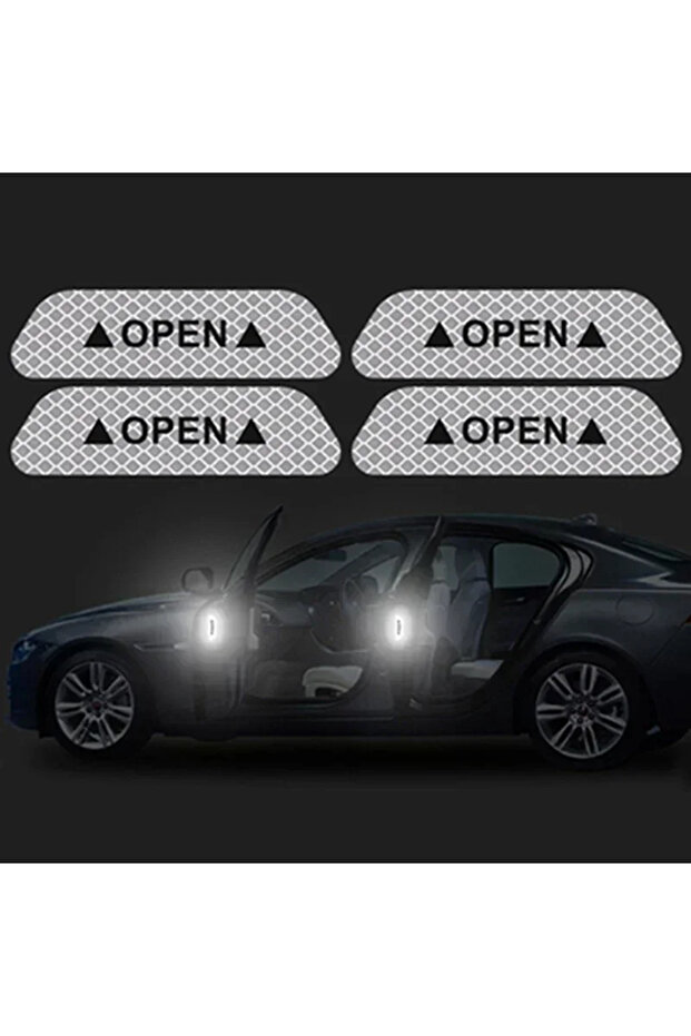 white 4PCS Reflective Car Door Sticker Safety Opening Warning Reflector Tape Decal Car Accessories E