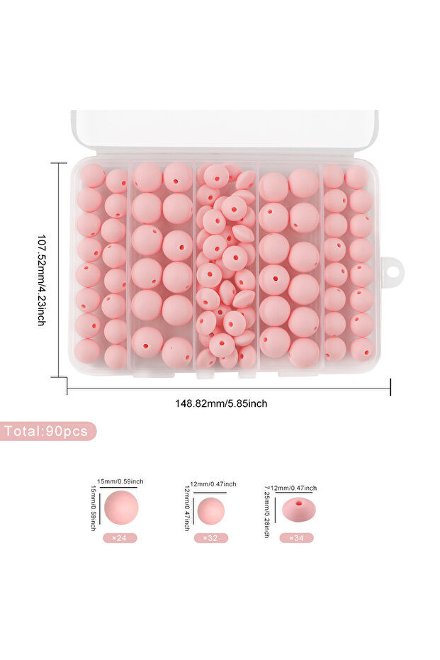 Candy Pink 90Pcs/box 12/15MM Round Silicone Beads Lentil Beads For Jewelry Making Keychain Spacer Be
