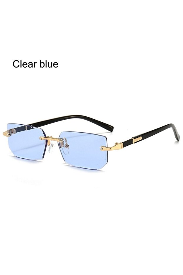 Clear blue Retro UV400 Protection Rimless Rectangle Sunglasses Y2K Shades Frameless Sun Glasses for