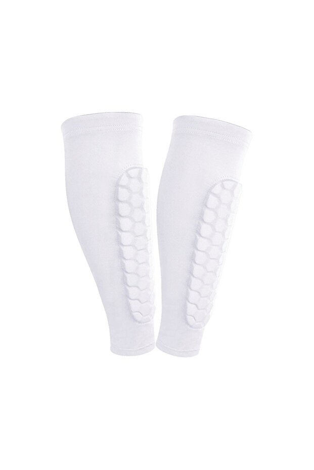 S WHITE 2pcs Shin Guards Football Basketball with Honeycomb Padding Breathable Nylon Anti Impact Spo