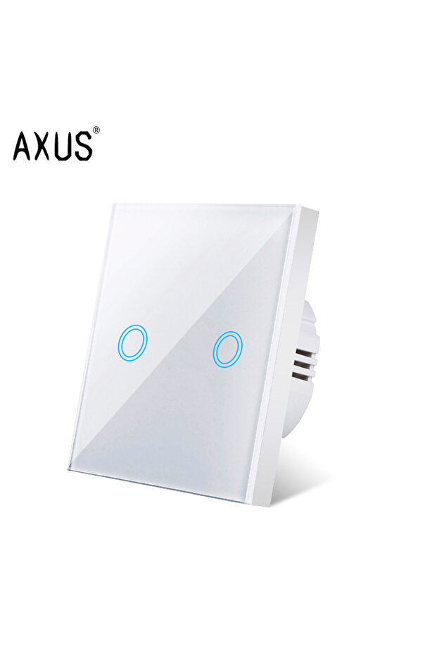 مفتاح لمس AXUS EU أبيض ثنائي العصابة بتيار متردد 100-240 فولت، لوحة إضاءة خلفية LED، زجاج كريستالي مقوى، مصباح حائط