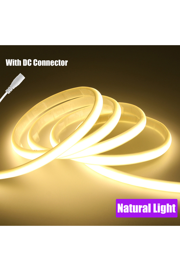 DC12V - 1M Natural With DC DC12V 24V COB Strip With 2PIN /DC Cable IP67 Waterproof Outdoor Home Deco