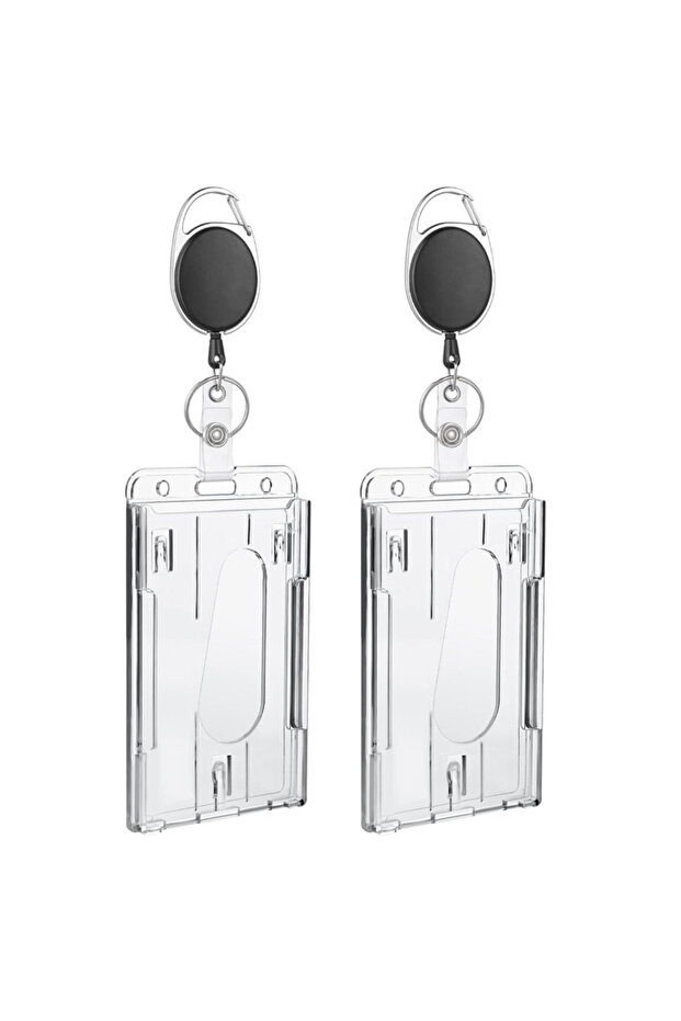 2set-Vertical Transparent Badge Holder Exhibition ID Card Cover Case NameTag Badge Reel Keychain Hol