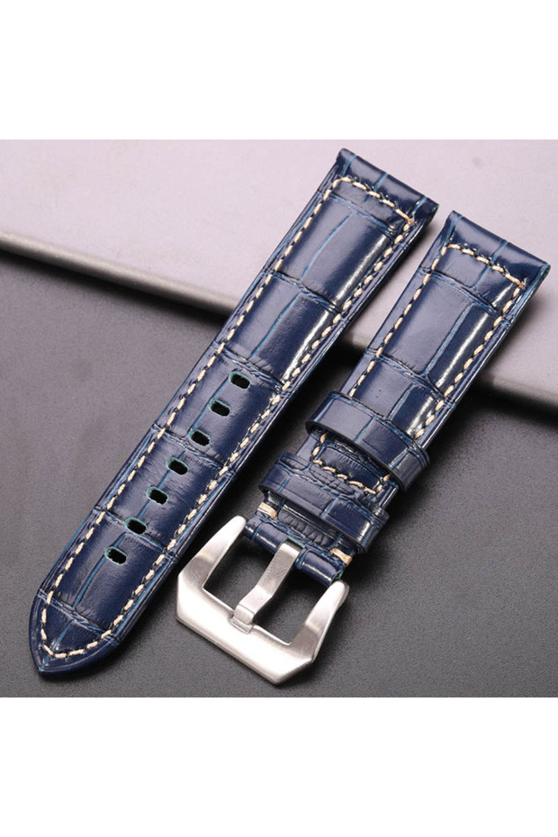 24mm Blue silver buckle 7 Colors Genuine Leather Watchbands For Panerai Watch Strap 20mm 22