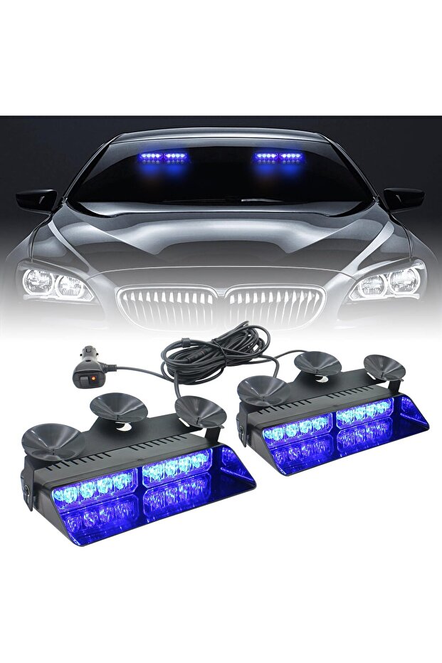 Blue 2 in 1 LED Emergency Strobe Lights for Vehicles Front/Rear Windshield with Suction Cups,Dash De