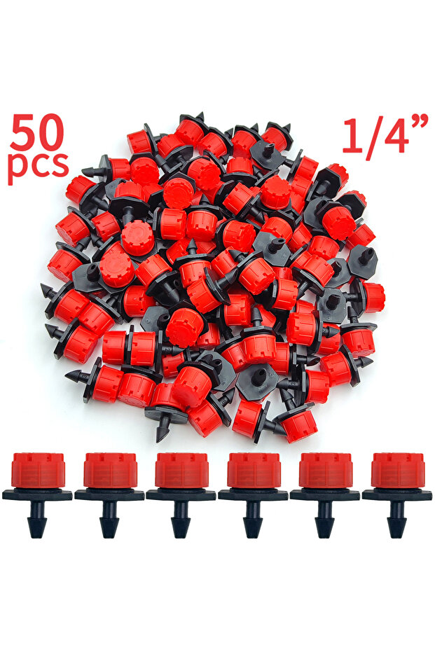 Red Adjustable 4/7mm Micro Nozzles 50Pcs For Flower Beds Vegetable Irrigation Dripper Emitter Wateri